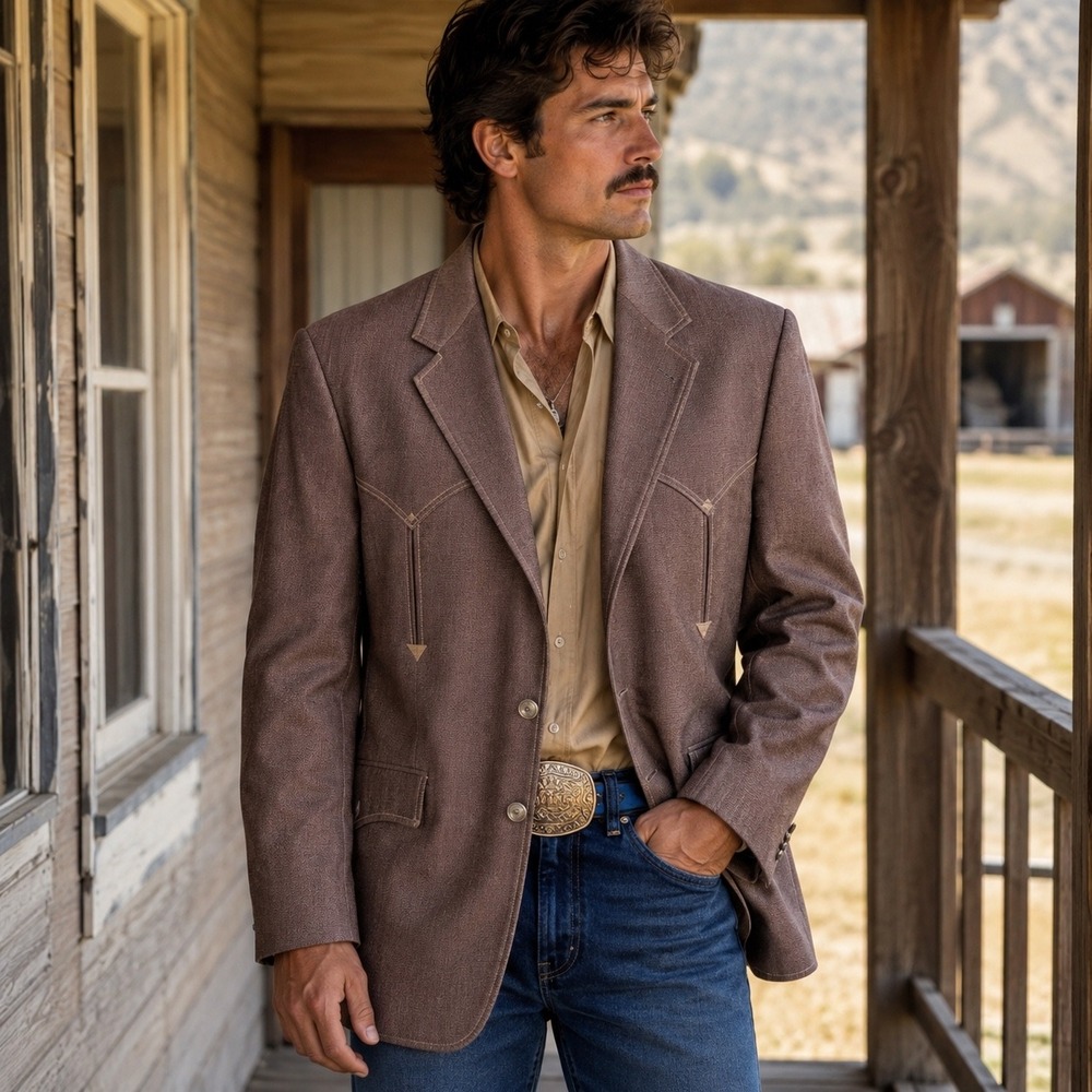 VNTG 80s Circle S Mens Western Blazer Brown Ranch Wear Suit Jacket 44R USA Made